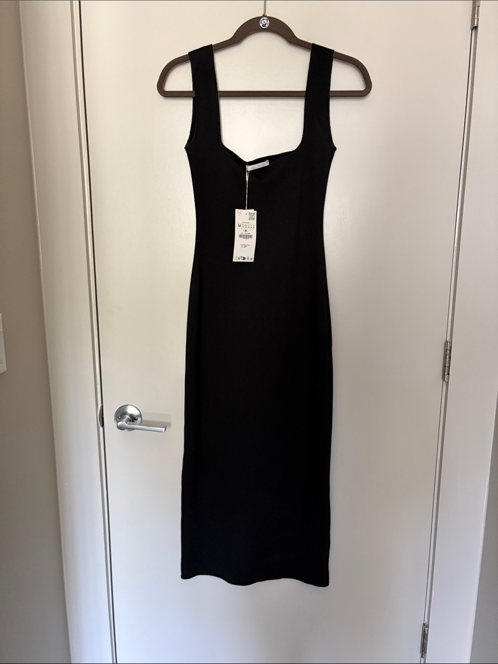 Zara Black Square-Neck Midi Bodycon Dress